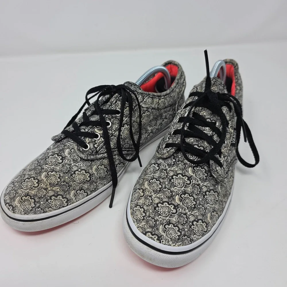 Vans Authentic Sneakers Womens 9.5 Grey Paisley Canvas Low Top Grey Pink